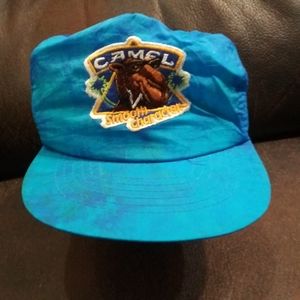Vtg JOE CAMEL Smooth Character NEON Blue TIE DYE Snapback Hat Cigarettes 90